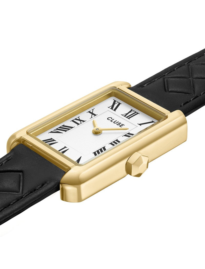 Montre Belisenna en cuir, matelassée noire, couleur or