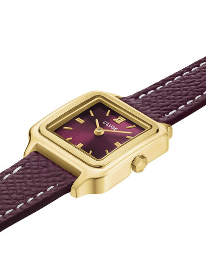 Montre Gracieuse Mini Double Cuir, Couleur Vin, Or