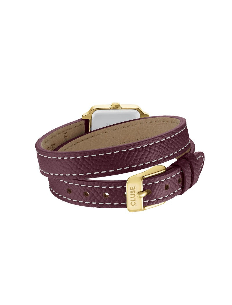 Montre Gracieuse Mini Double Cuir, Couleur Vin, Or