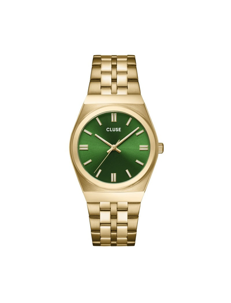 Montre rétro années 70 en acier, vert forêt, couleur or