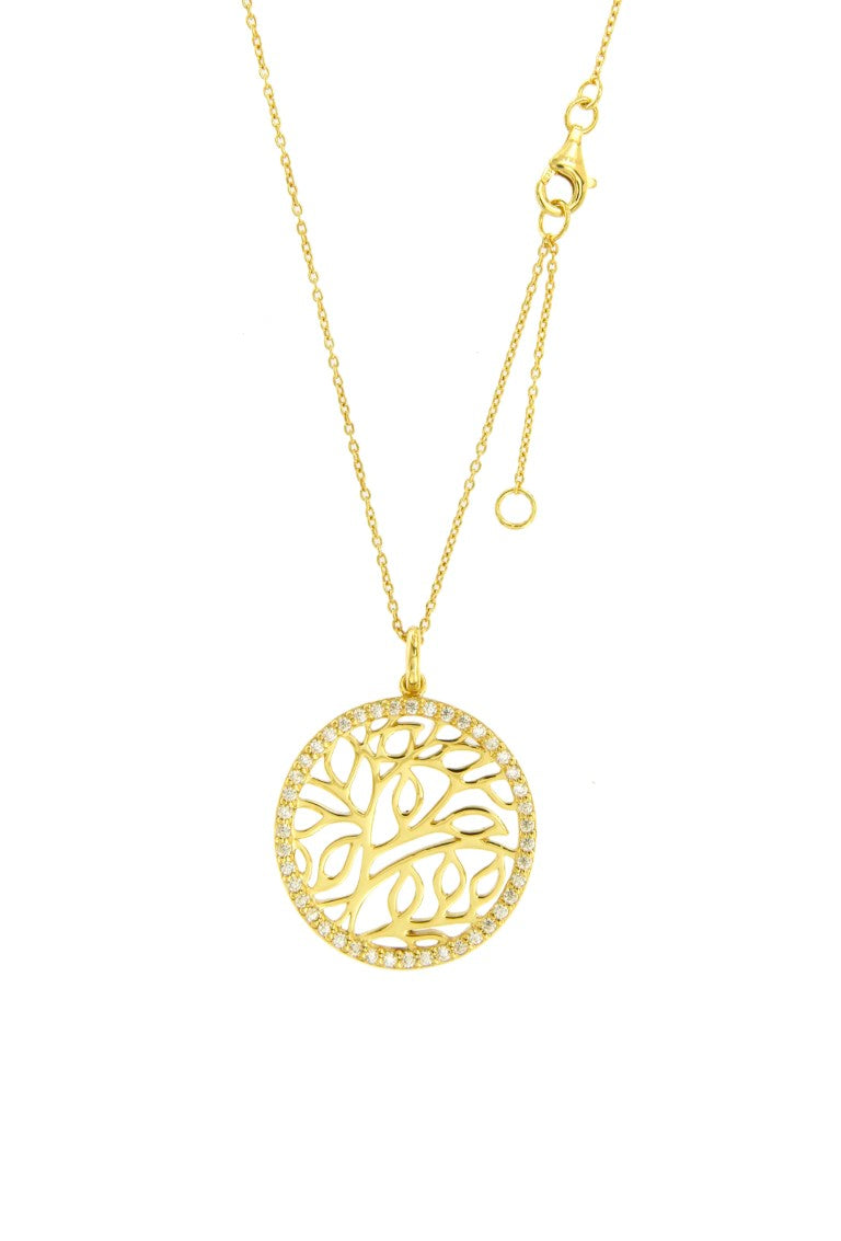 Collier femme argent doré arbre de vie zirconia 42cm