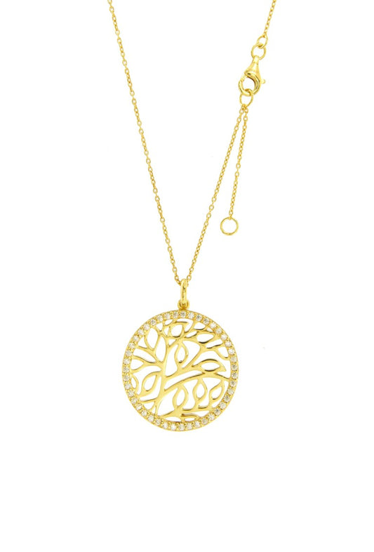 Collier femme argent doré arbre de vie zirconia 42cm