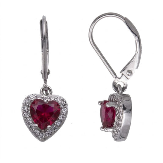 Boucles d'oreilles femme argent rhodié cœur rubis zirconia