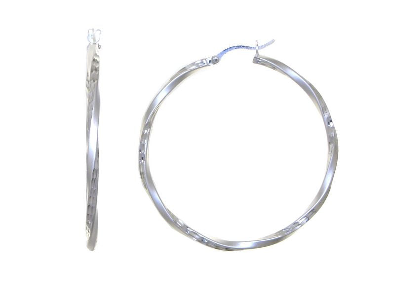 Créoles femme argent rhodié torsadé 45 mm fermoir charnière