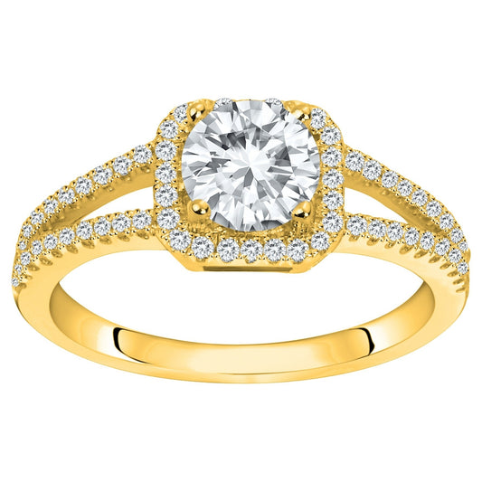 Bague femme plaquée or jaune halo zirconia pavée