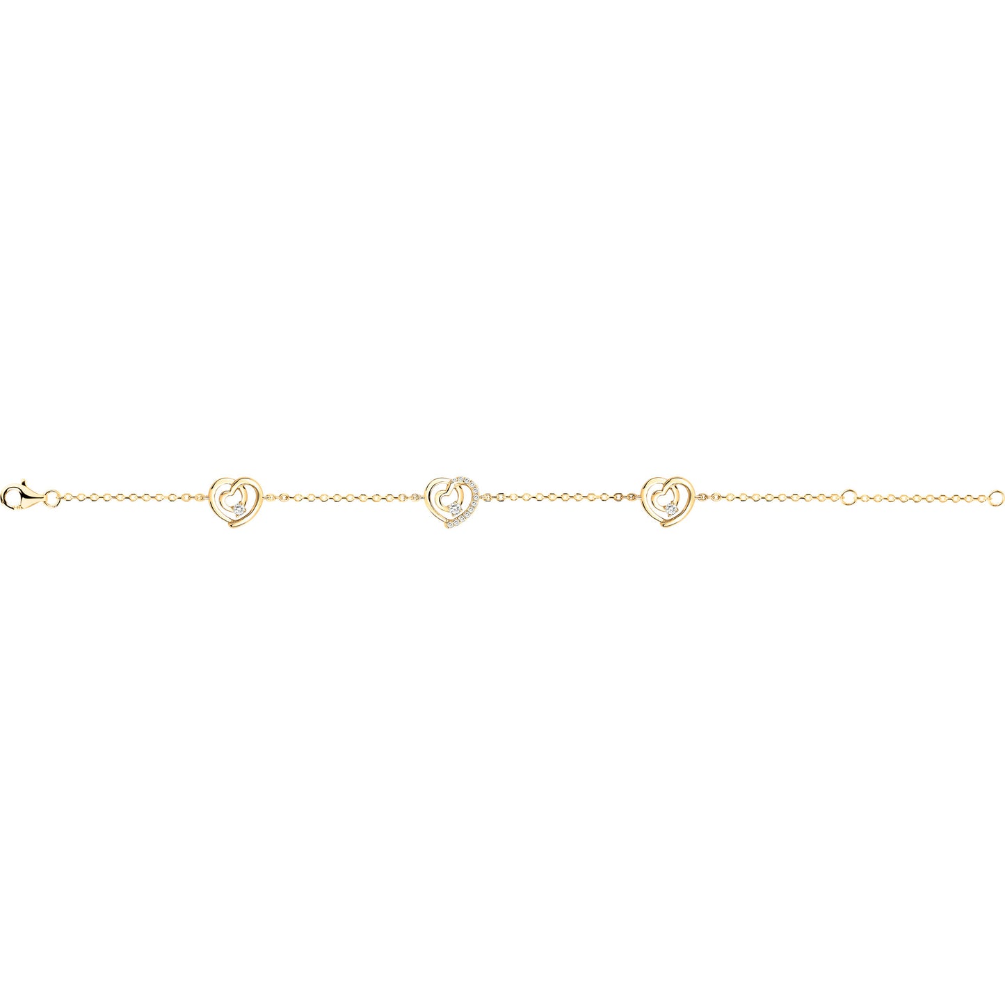 Bracelet femme plaqué or jaune motif cœur zirconia