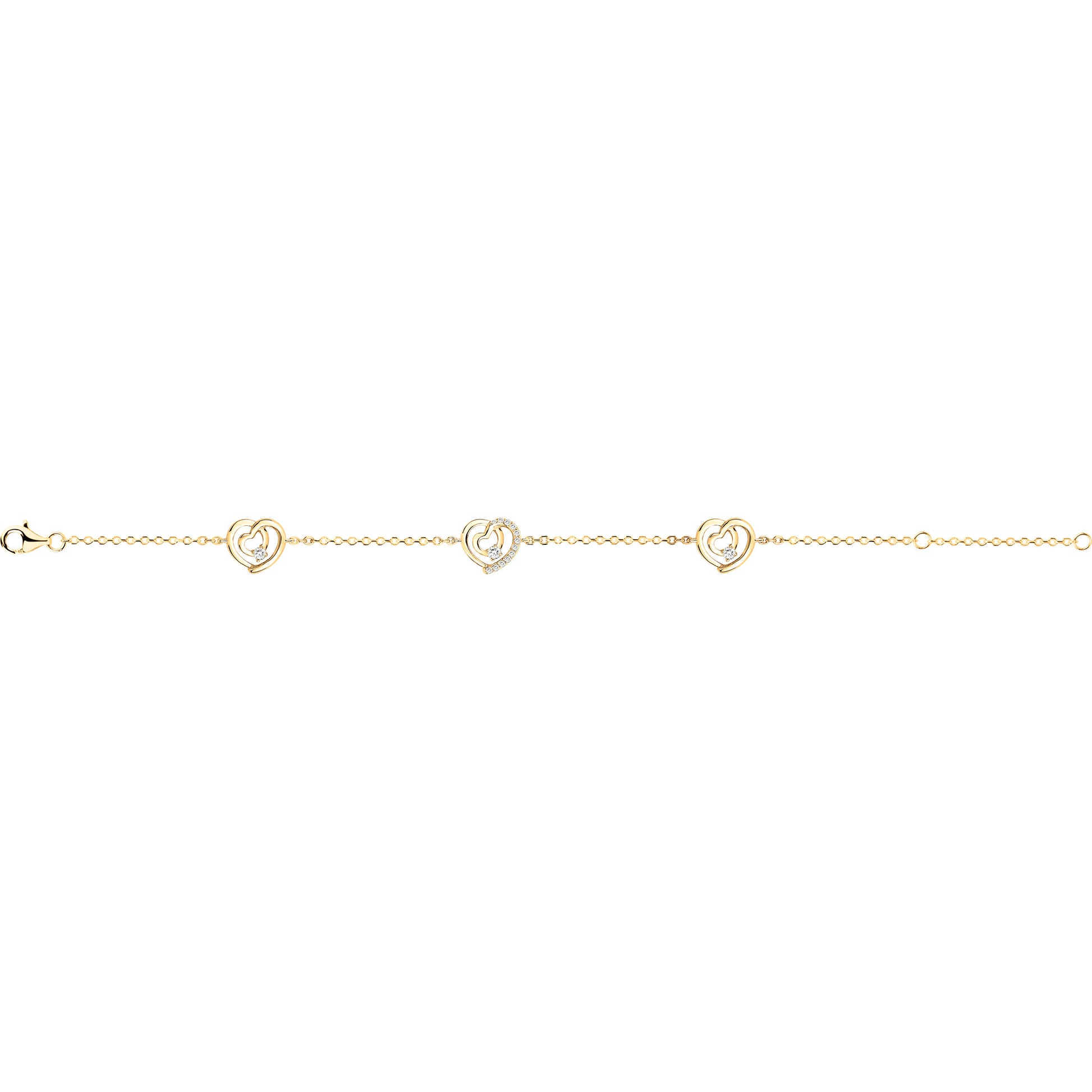 Bracelet femme plaqué or jaune motif cœur zirconia