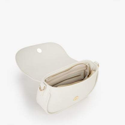 Sac bandoulière femme écru rabat arrondi finition dorée
