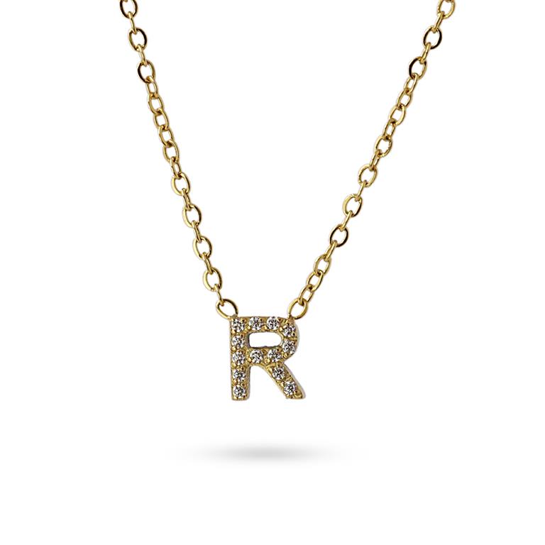 COLLIER - ACIER JAUNE - ZIRCONIA - LETTRE R