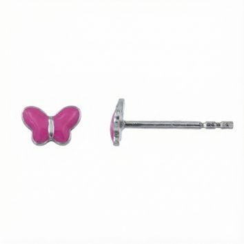 Clous d'oreilles enfant argent 925 papillon émail rose