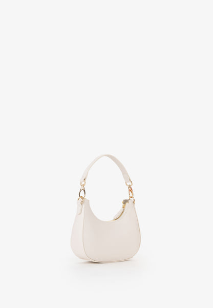 Sac bandoulière femme écru demi-lune finitions dorées