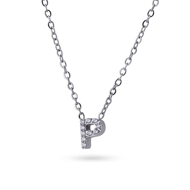 COLLIER - ACIER - ZIRCONIA - LETTRE P