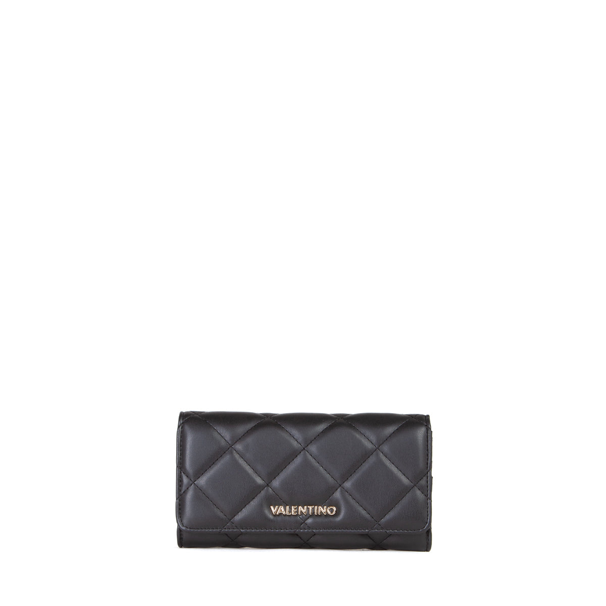 Portefeuille femme noir matelassé fermeture clapet dorée