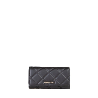 Portefeuille femme noir matelassé fermeture clapet dorée