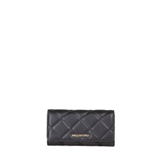 Portefeuille femme noir matelassé fermeture clapet dorée