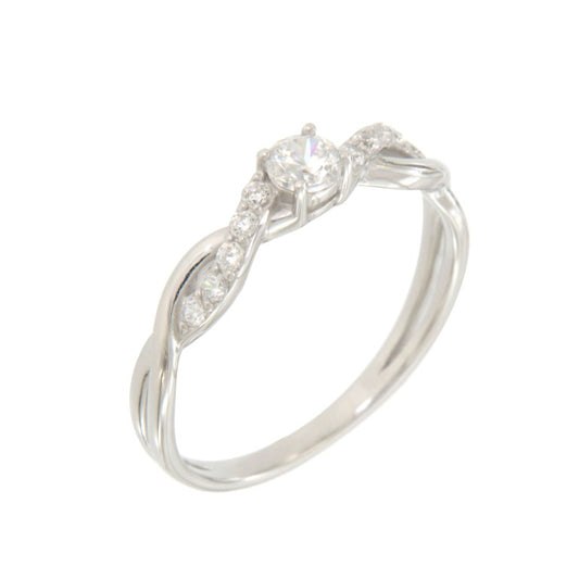 Bague femme argent rhodié solitaire zirconia tressée