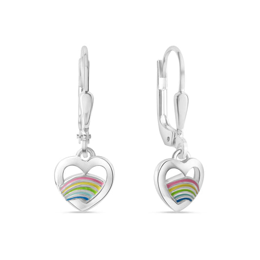 Boucles d'oreilles enfant argent 925 cœur émail arc-en-ciel