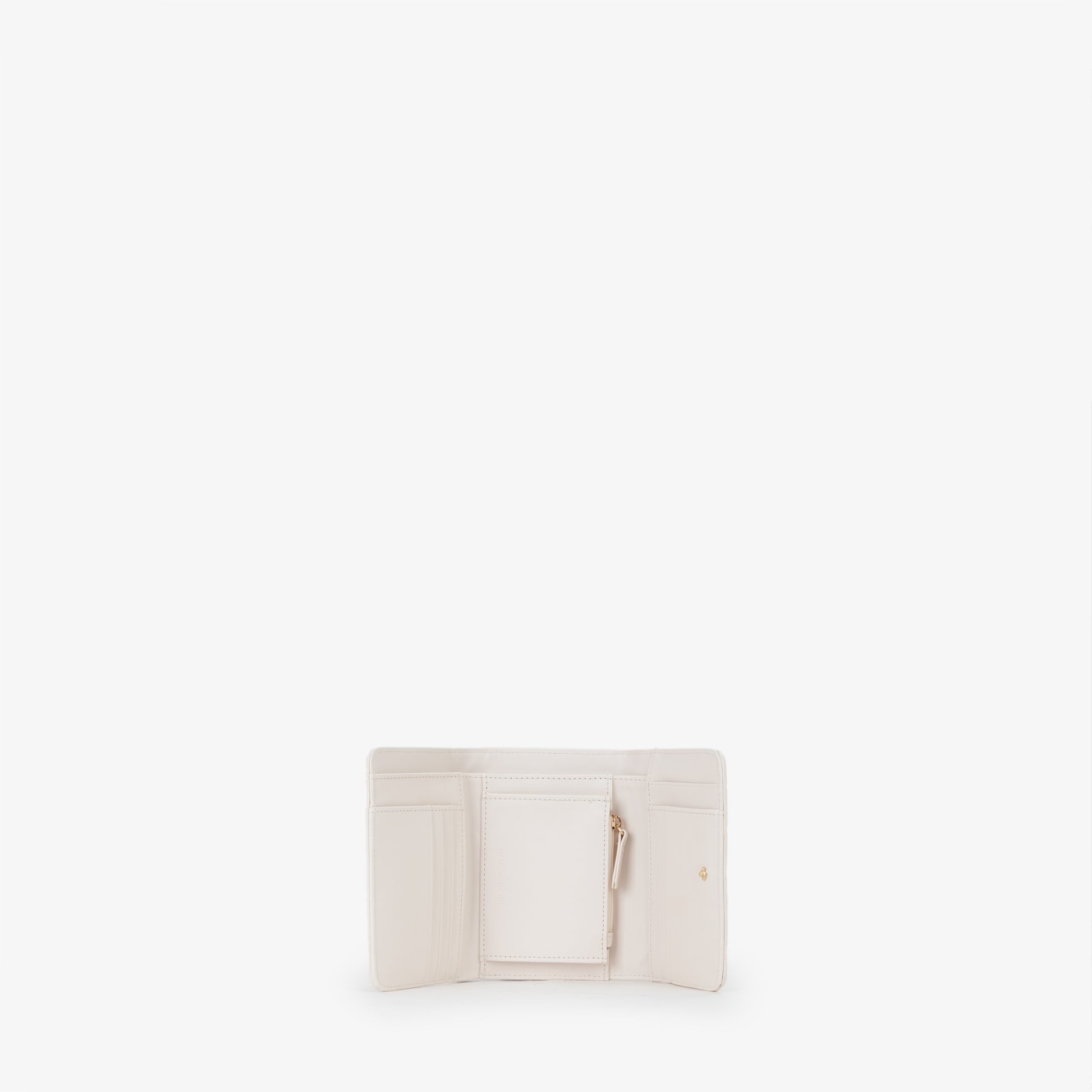 Portemonnaie femme cuir écru motif monogramme embossé