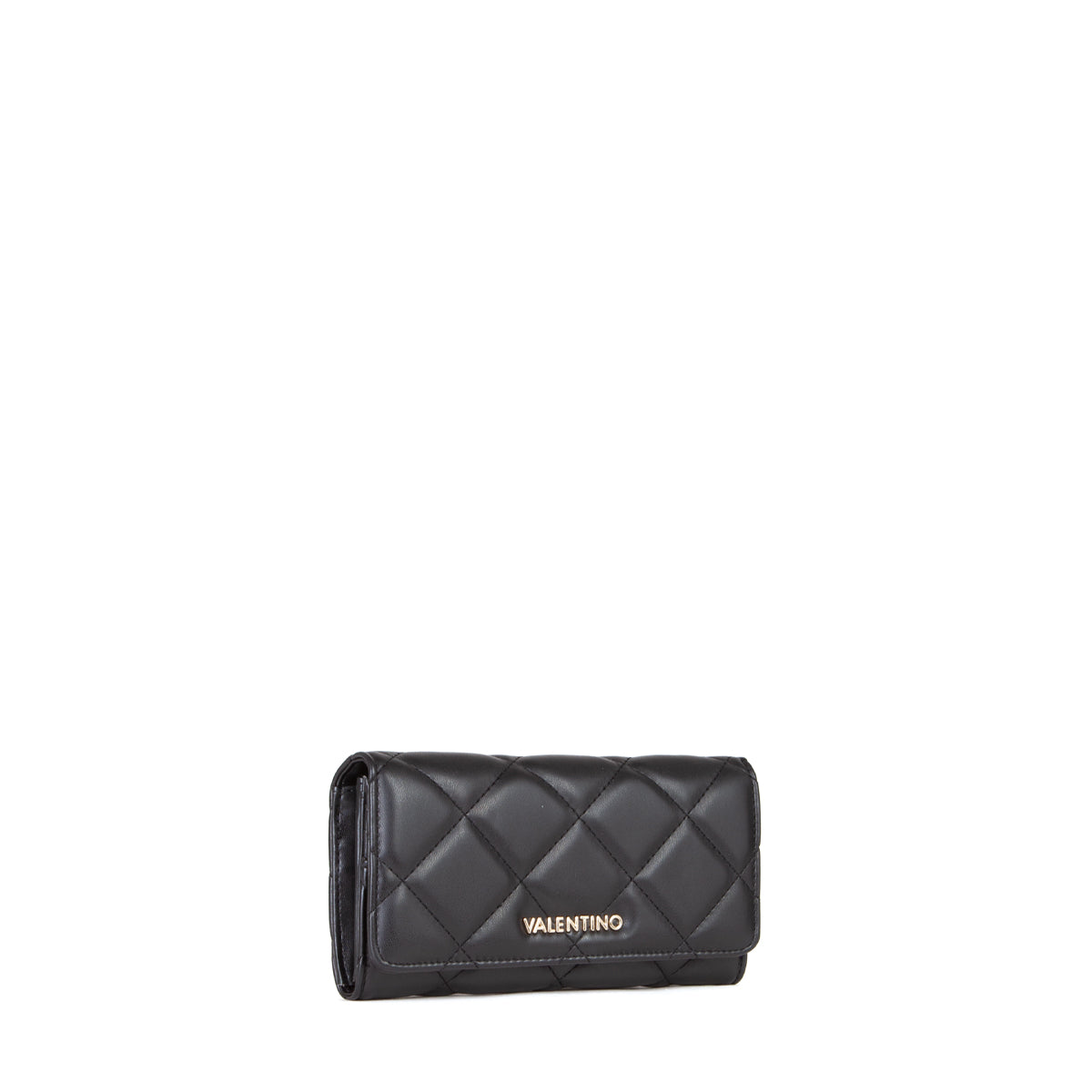Portefeuille femme noir matelassé fermeture clapet dorée