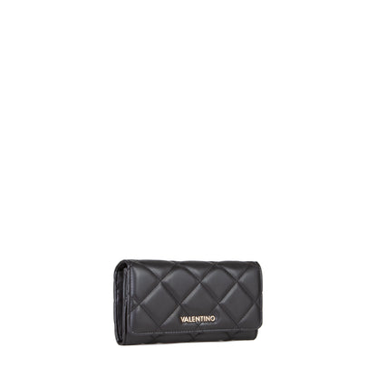 Portefeuille femme noir matelassé fermeture clapet dorée