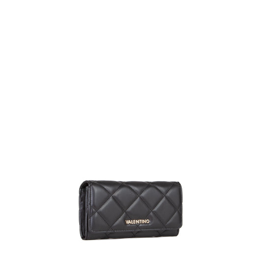 Portefeuille femme noir matelassé fermeture clapet dorée