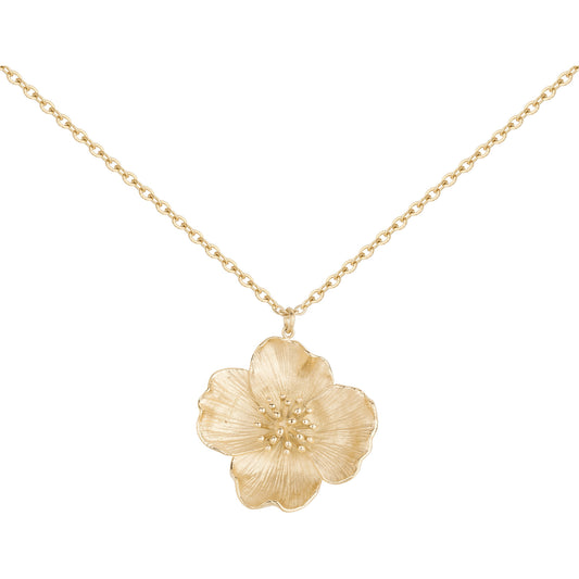 Collier femme acier doré pendentif fleur relief 70cm