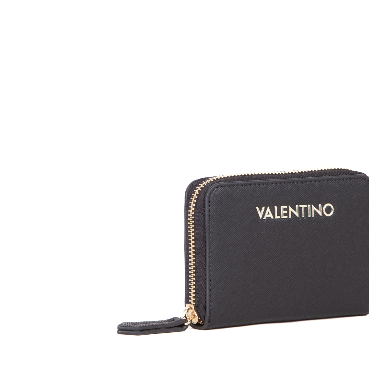 Portefeuille femme zippé noir saffiano finitions dorées