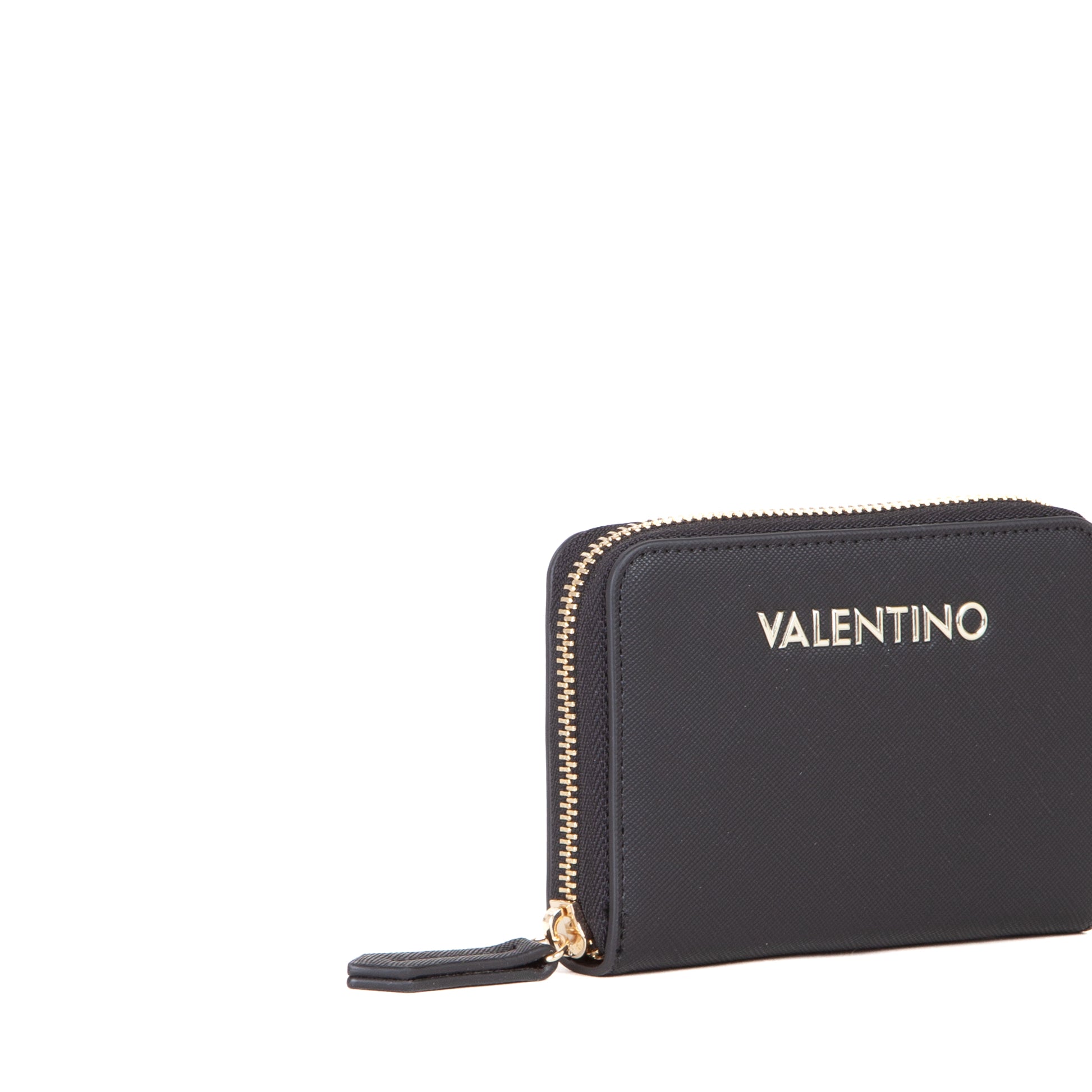 Portefeuille femme zippé noir saffiano finitions dorées