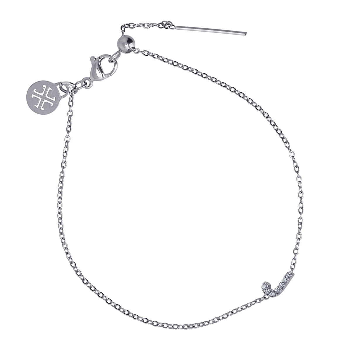 Bracelet femme acier lettre J zirconia argent 19 cm