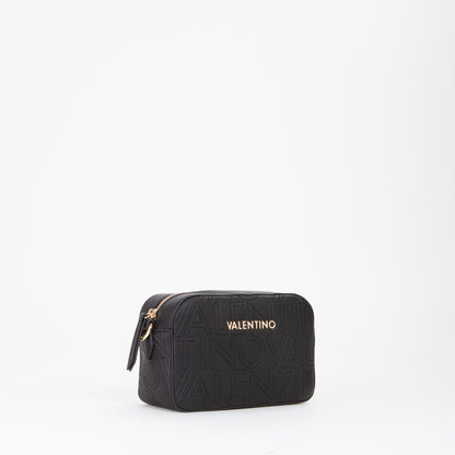 Sac bandoulière femme noir embossé logo répété