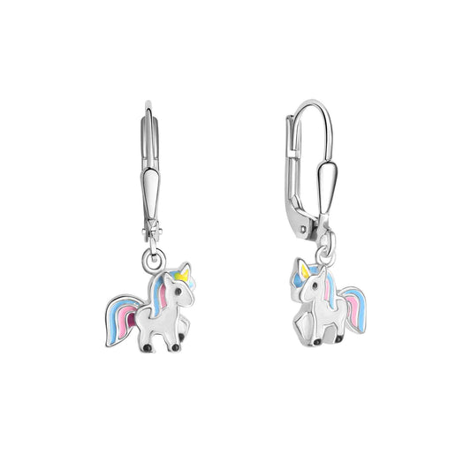 Boucles d'oreilles enfant argent licorne laque multicolore