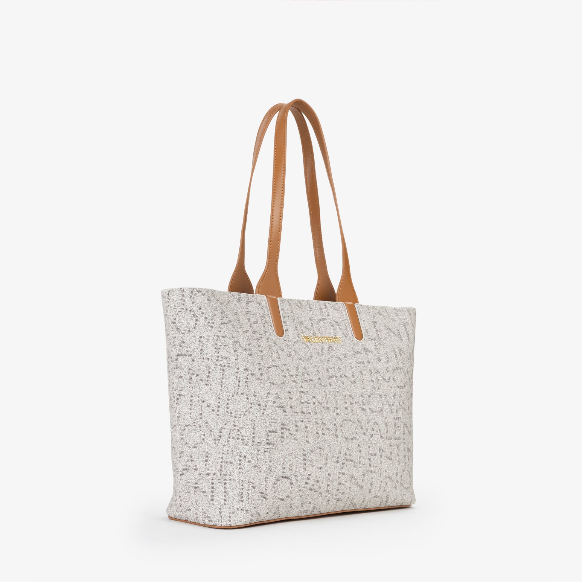 Sac cabas femme toile monogrammée beige anses camel