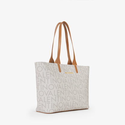 Sac cabas femme toile monogrammée beige anses camel