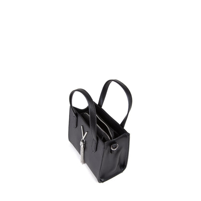 Sac à main femme noir grainé logo V et chaînes argentées
