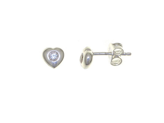 Clou d'oreille femme argent rhodié cœur zirconia