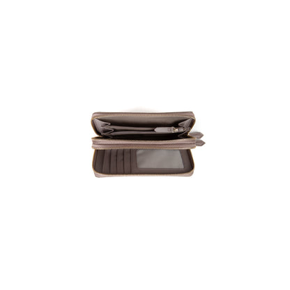 Portemonnaie femme zippé grainé taupe dorée