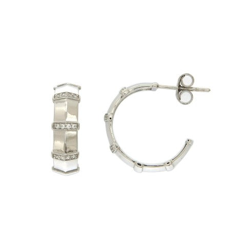 Créoles femme argent rhodié zirconia style bambou