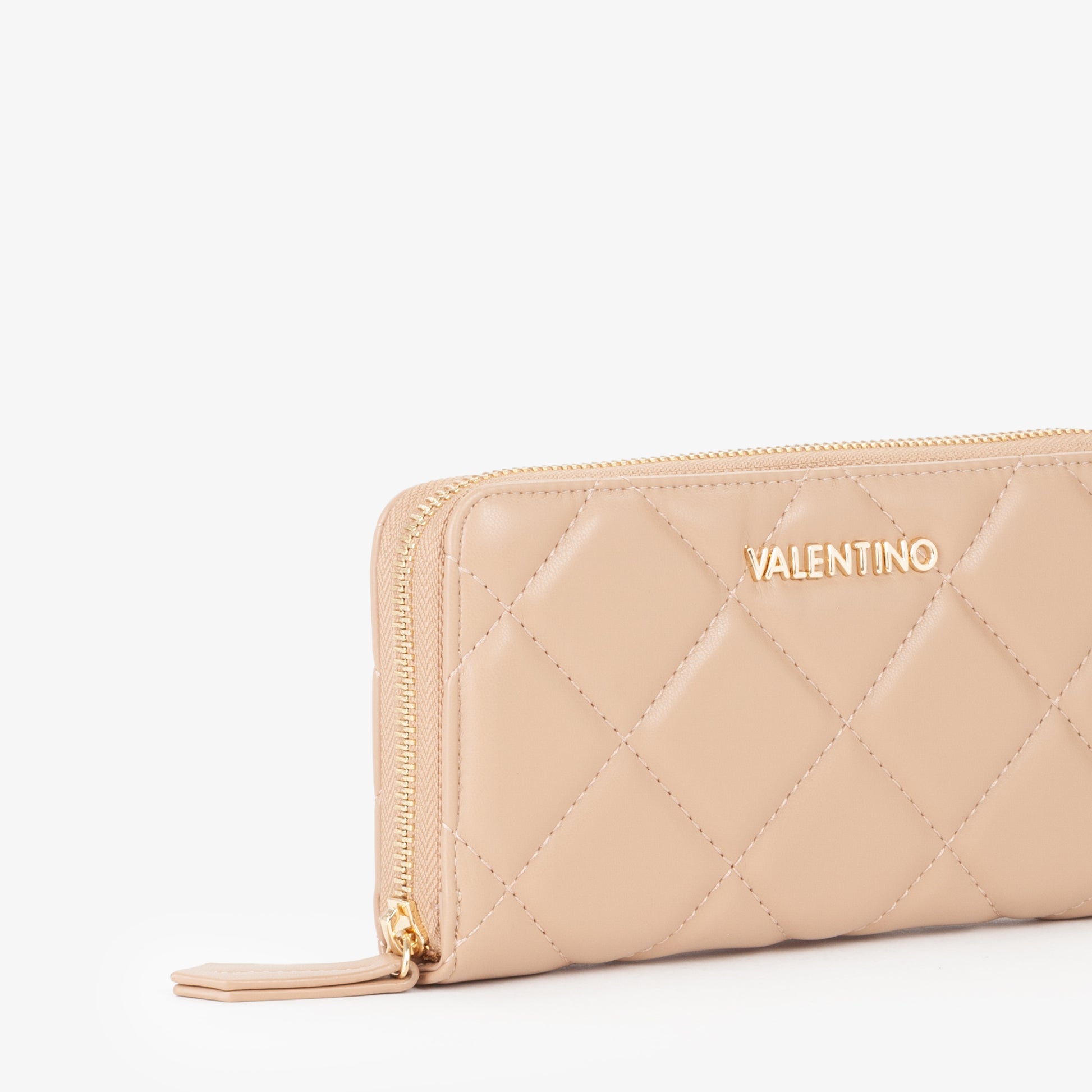 Portefeuille femme matelassé zippé beige nude