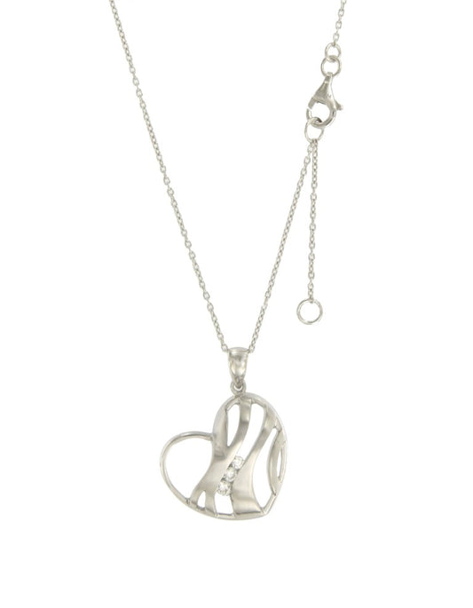 Collier femme argent rhodié cœur ajouré zirconia 42cm