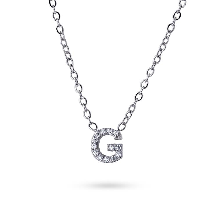 COLLIER EMILIA - ACIER - ZIRCONIA - LETTRE G - 38+5 CM