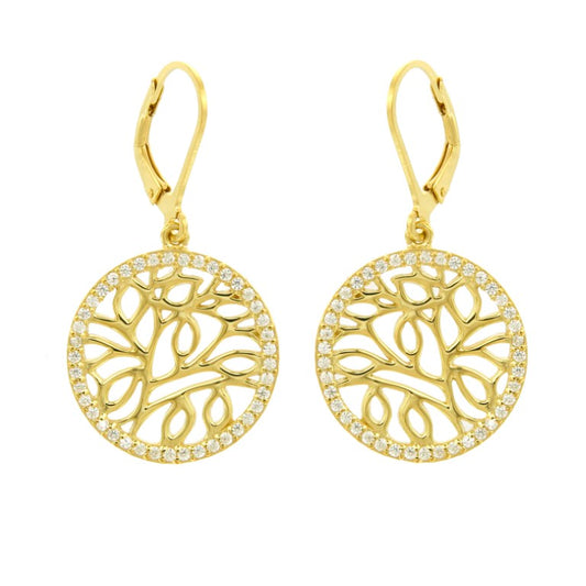 Boucles d'oreilles femme argent doré arbre de vie zirconia