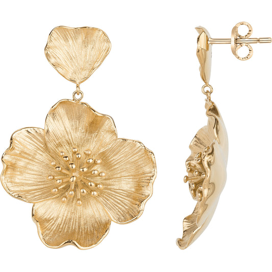 Boucles d'oreilles pendantes femme acier doré motif fleur