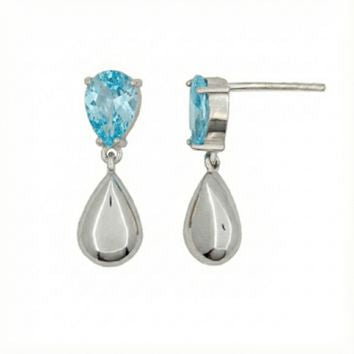 Boucles d'oreilles femme argent rhodié zirconia bleu topaze