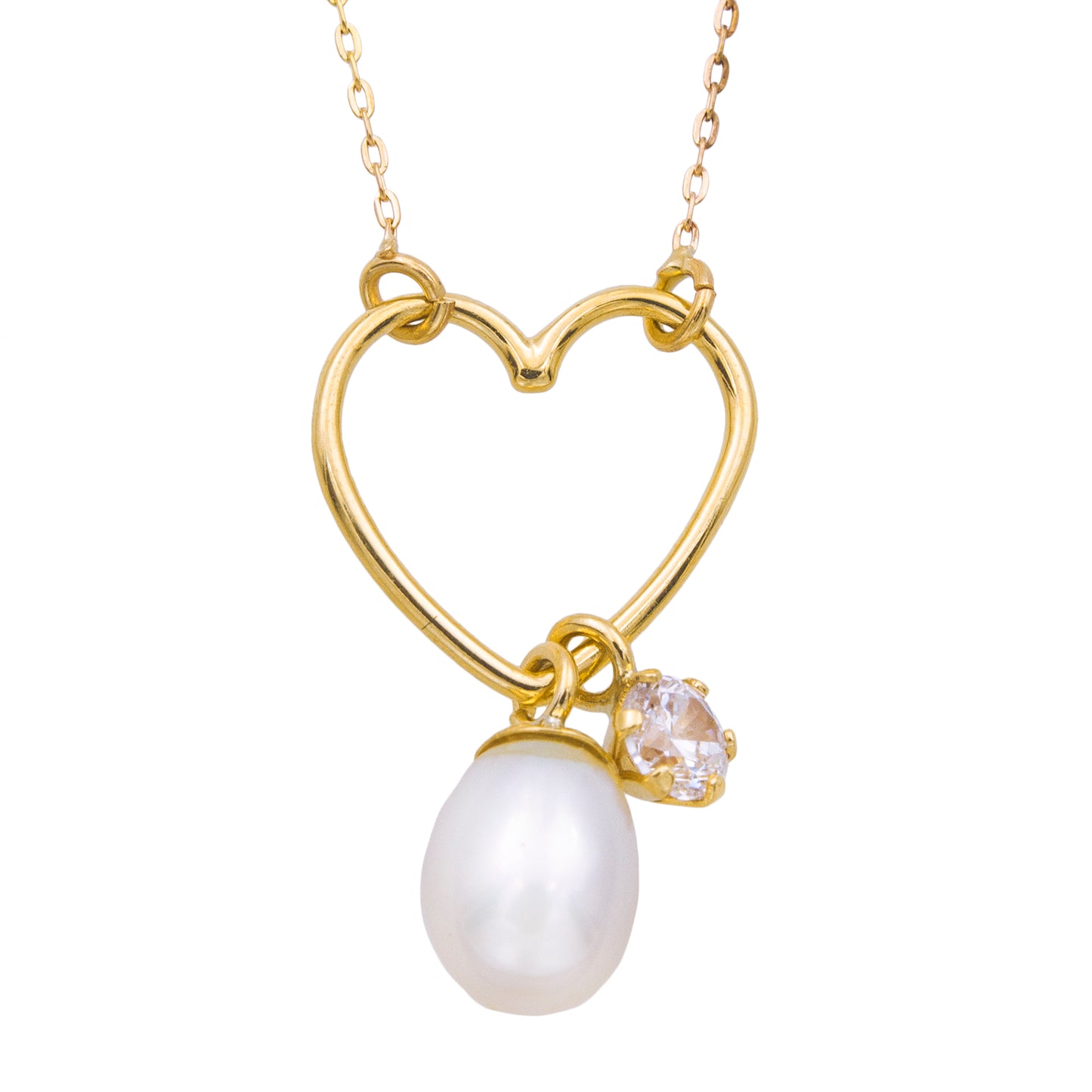 Collier femme or jaune 9k cœur perle de culture et zirkonia