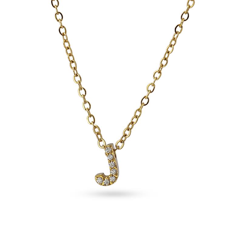 Collier femme acier jaune lettre J zirconia 38 cm