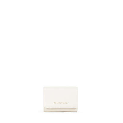 Portefeuille femme écru compact fermeture rabat doré