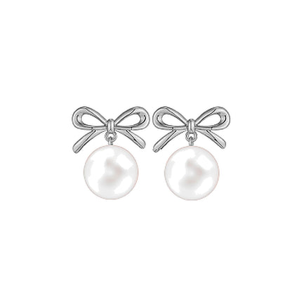 Boucles d'oreilles femme argent rhodié nœud perle synthétique