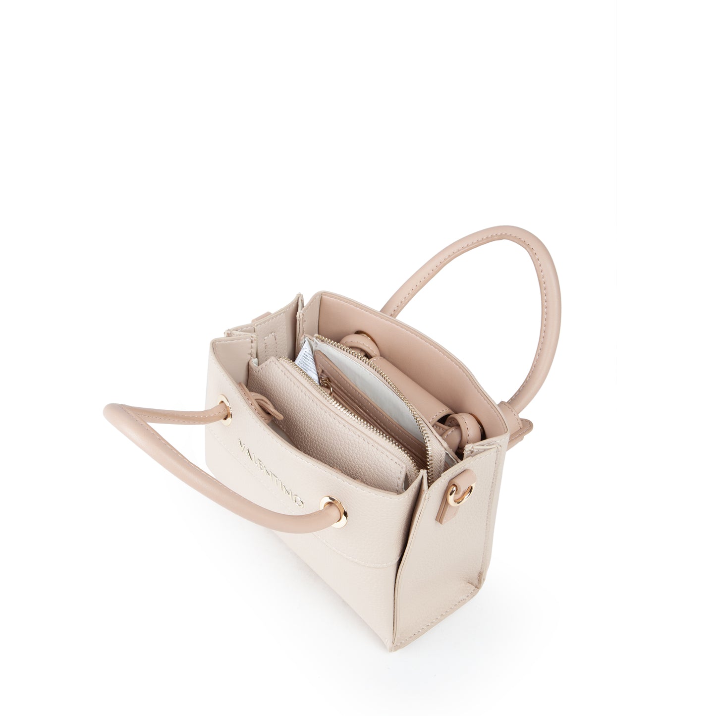 Sac à main femme écru bi-matière anse tubulaire dorée