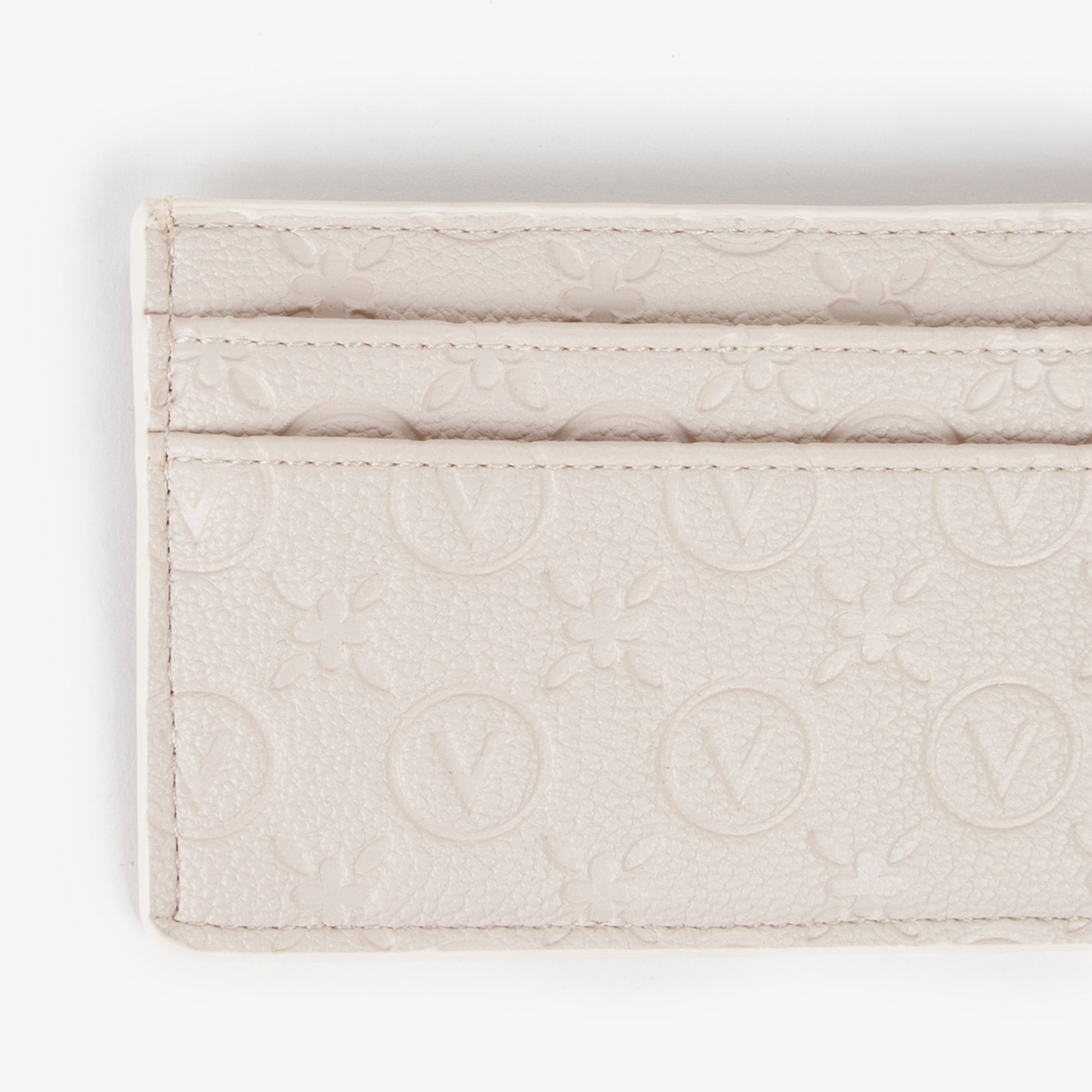 Porte-cartes femme cuir écru embossé monogramme