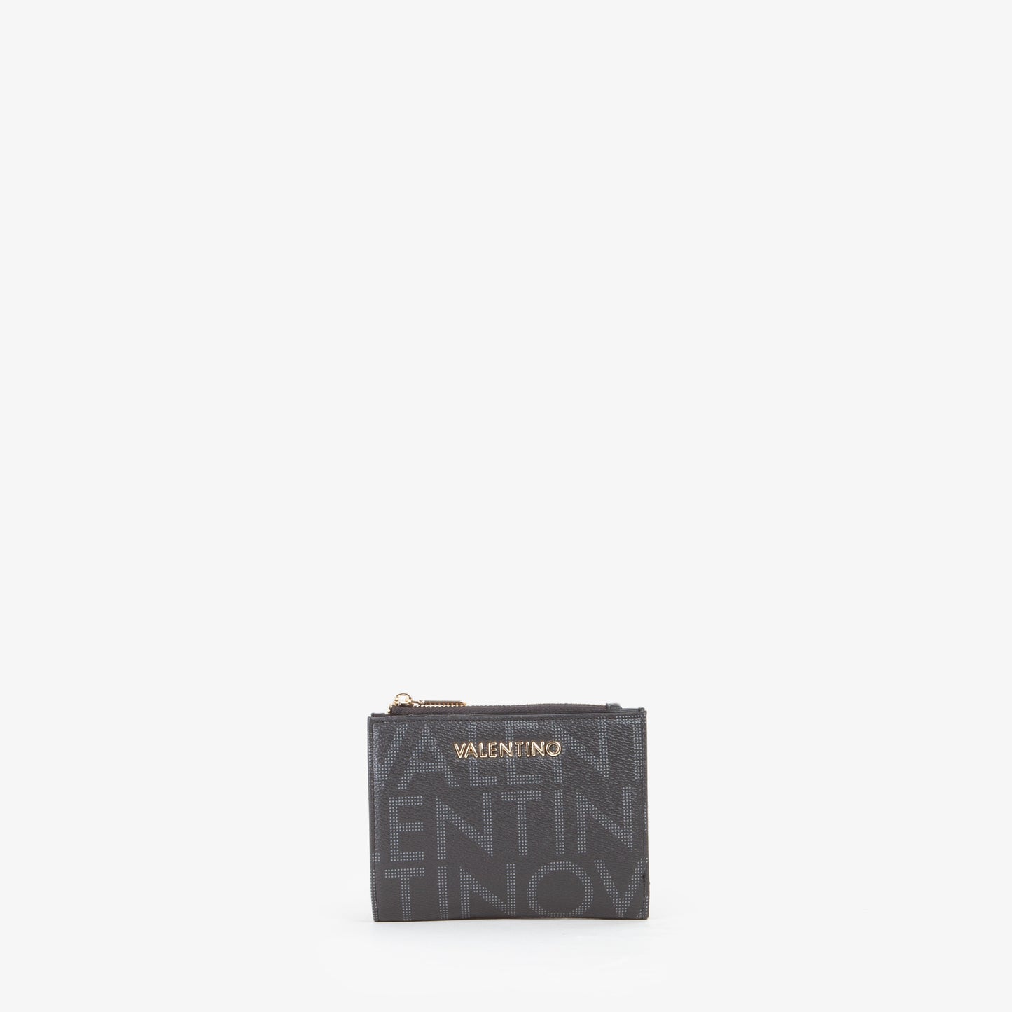 Portefeuille femme noir motif logo zippé compact